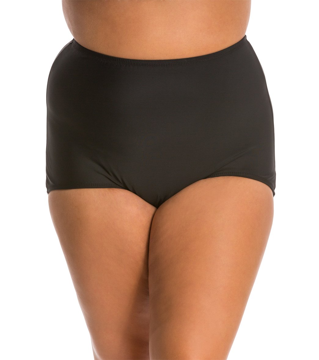 Topanga Plus Size Solid Conservative Brief Bikini Bottom - Black 22W Nylon/Spandex - Swimoutlet.com