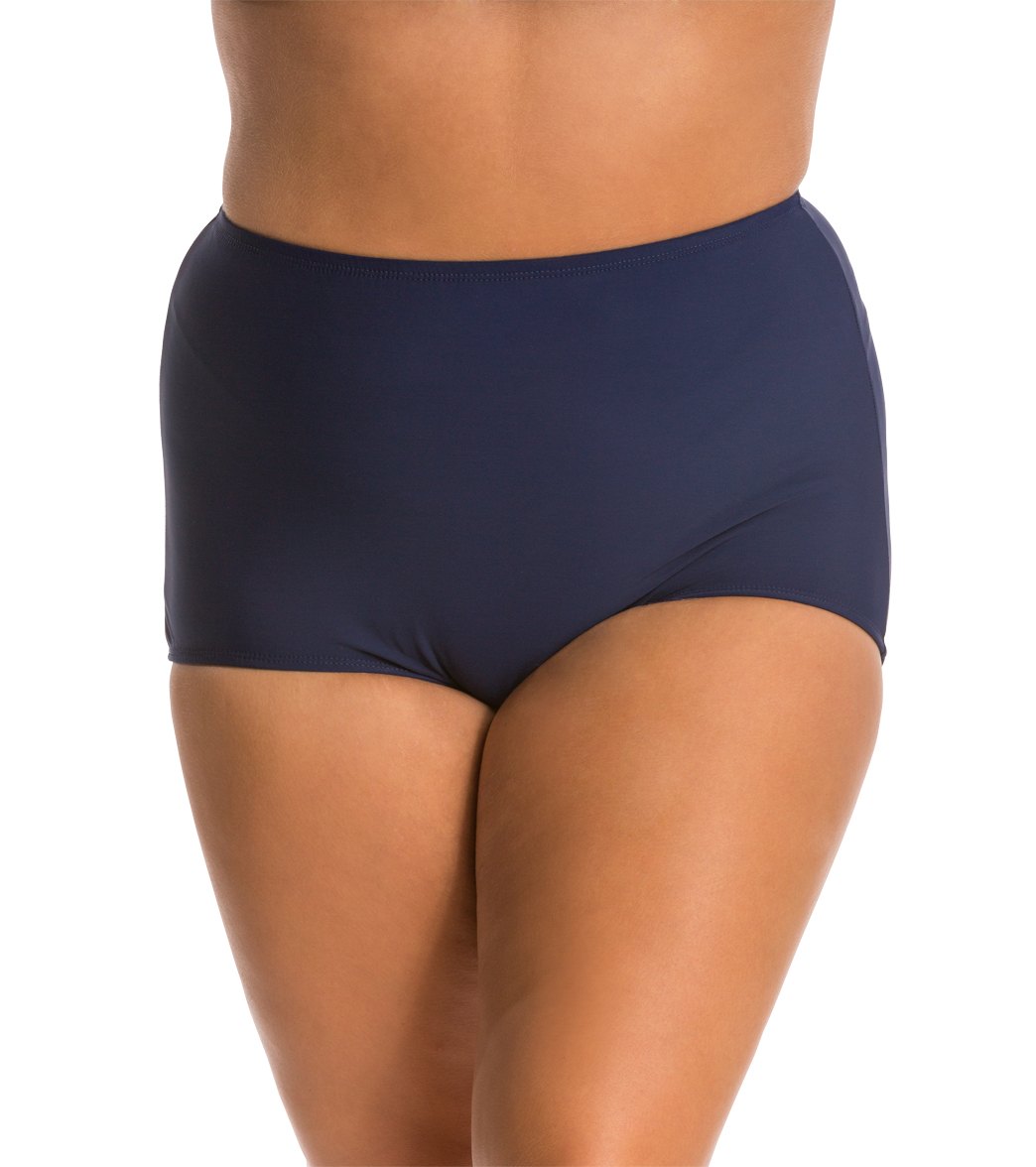 Topanga Plus Size Solid Conservative Brief Bikini Bottom - Navy 24W Nylon/Spandex - Swimoutlet.com