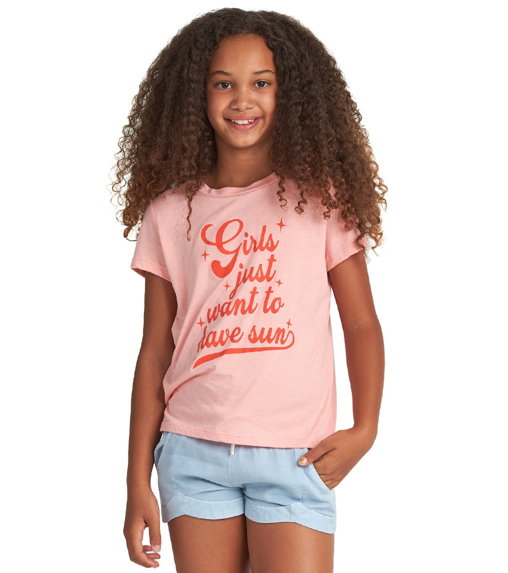 Billabong Girls' Want Sun T-Shirt - Pink Haze Medium 10/12 Cotton - Swimoutlet.com