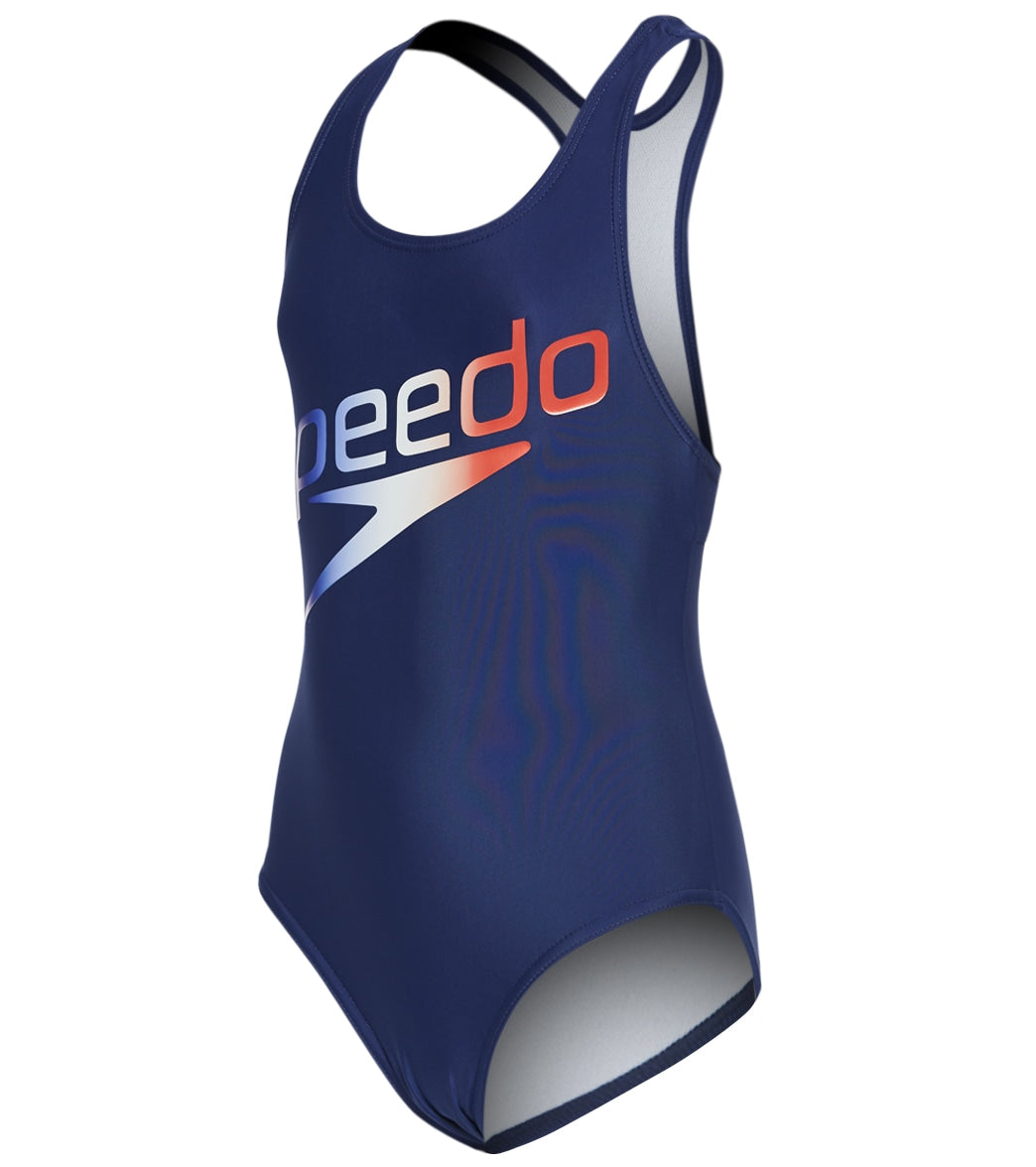 Speedo Girls' Speedo Logo One Piece Swimsuit (Big Kid) Red/White/Blue ...