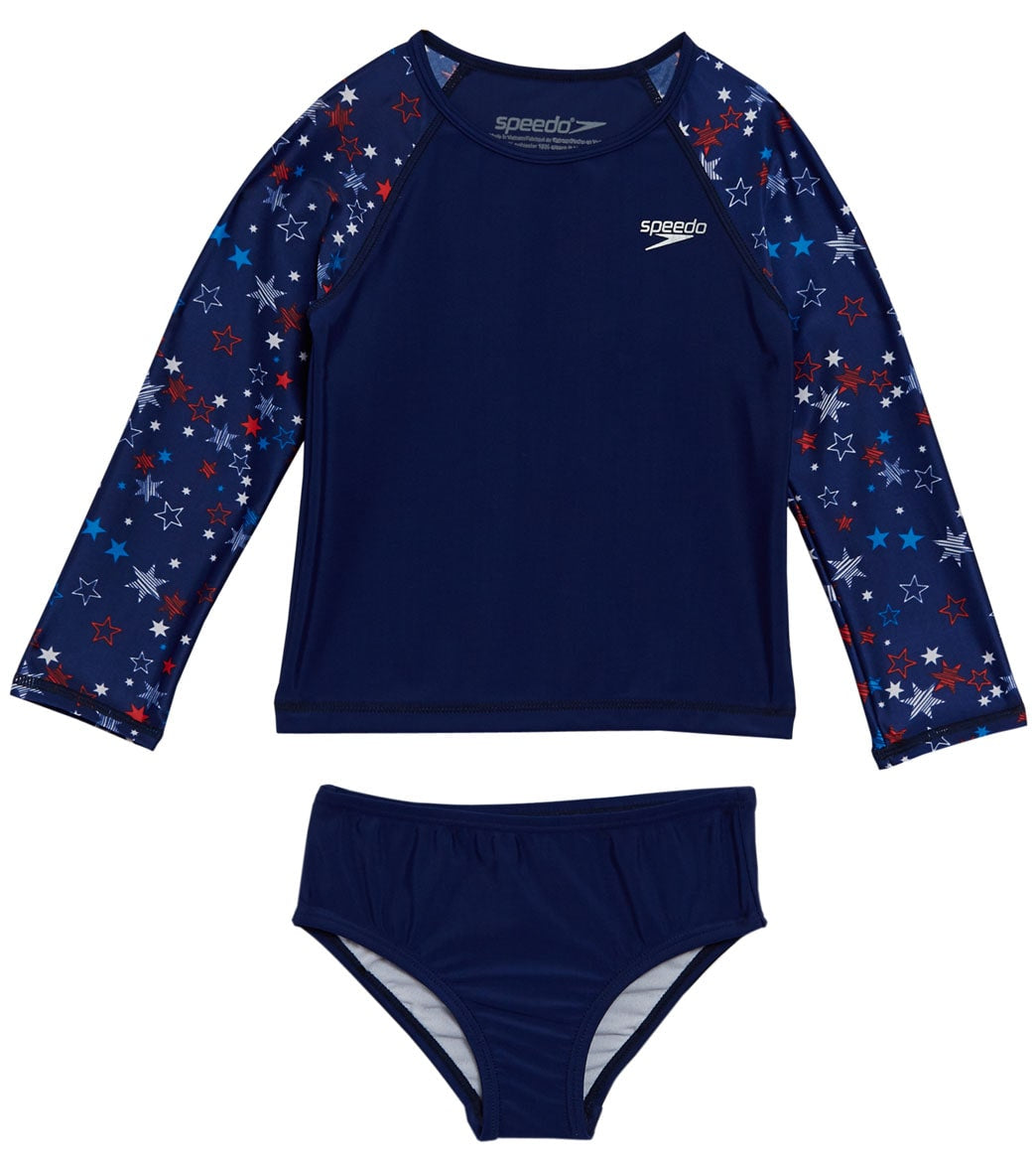 Speedo Girls' Long Sleeve Two Piece Rashguard Set Baby - Red/White/Blue 2T - Swimoutlet.com