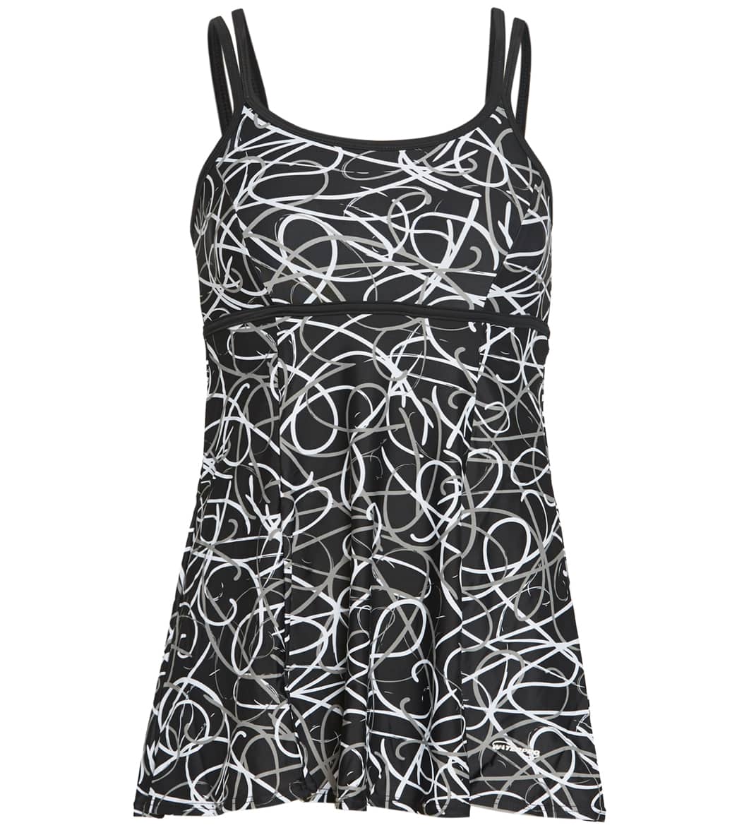 Waterpro Women's Swirl Swim Dress - Blackwhite 6 - Swimoutlet.com