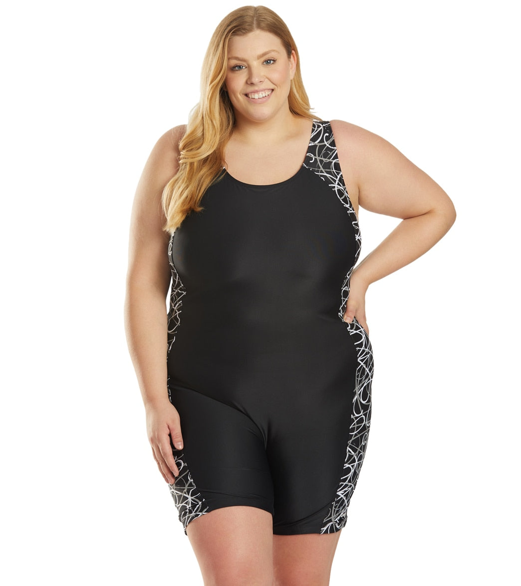 Waterpro Women's Swirl Splice Unitard - Blackwhite 6 - Swimoutlet.com