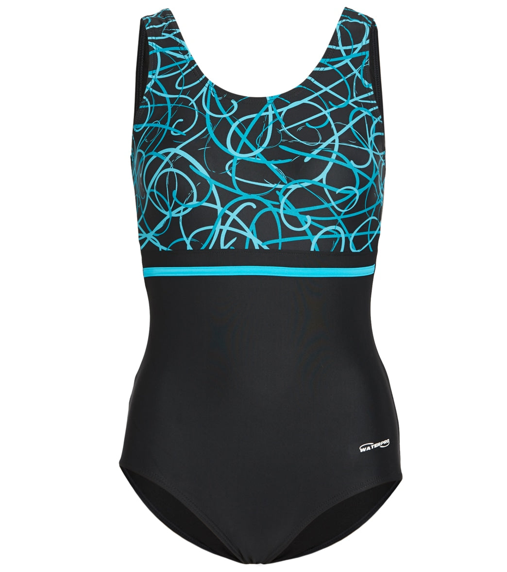 Waterpro Women's Swirl U-Back One Piece Swimsuit - Teal 6 - Swimoutlet.com