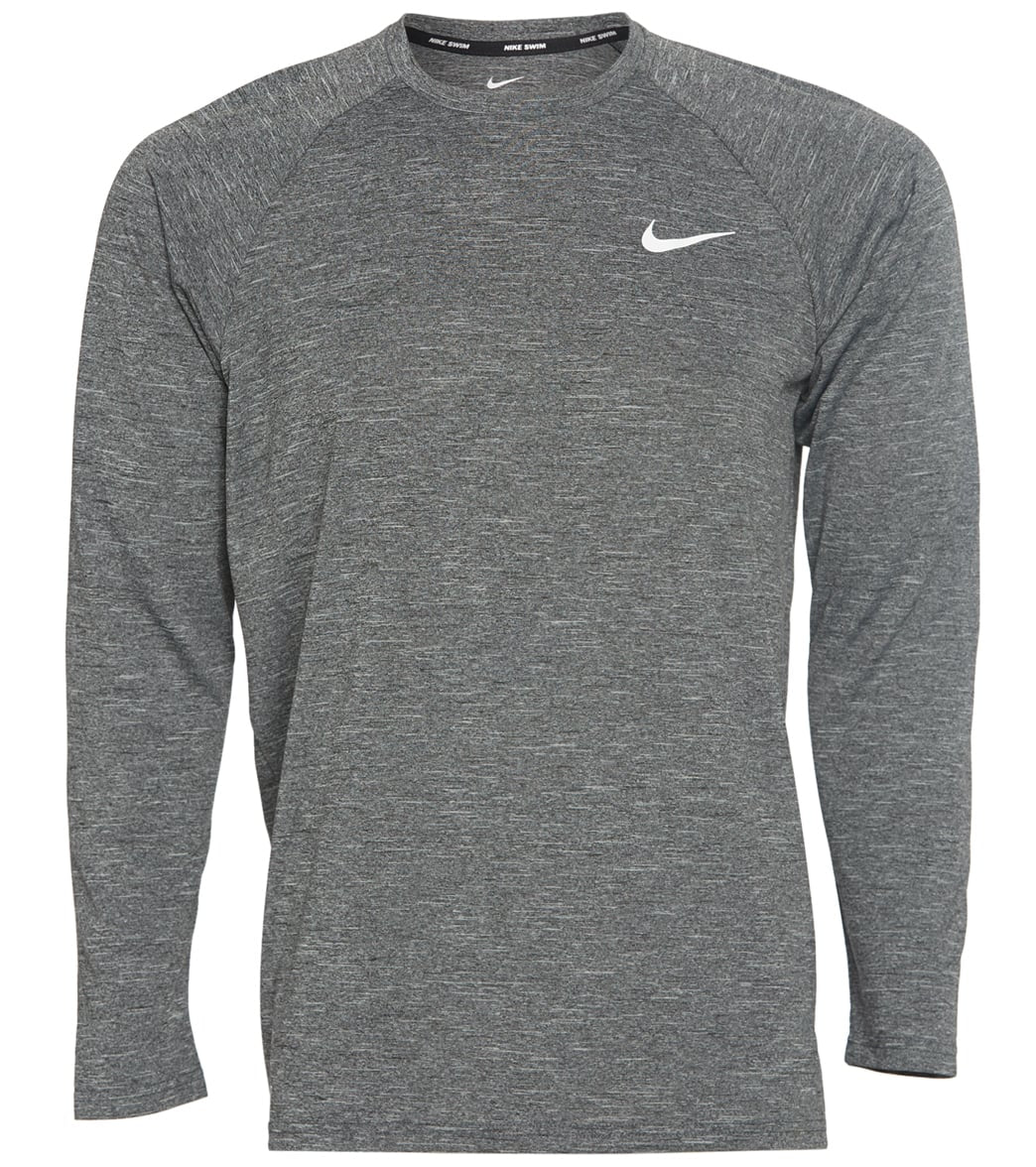 Nike Men's Heather Long Sleeve Hydroguard Shirt - Black Large Polyester - Swimoutlet.com