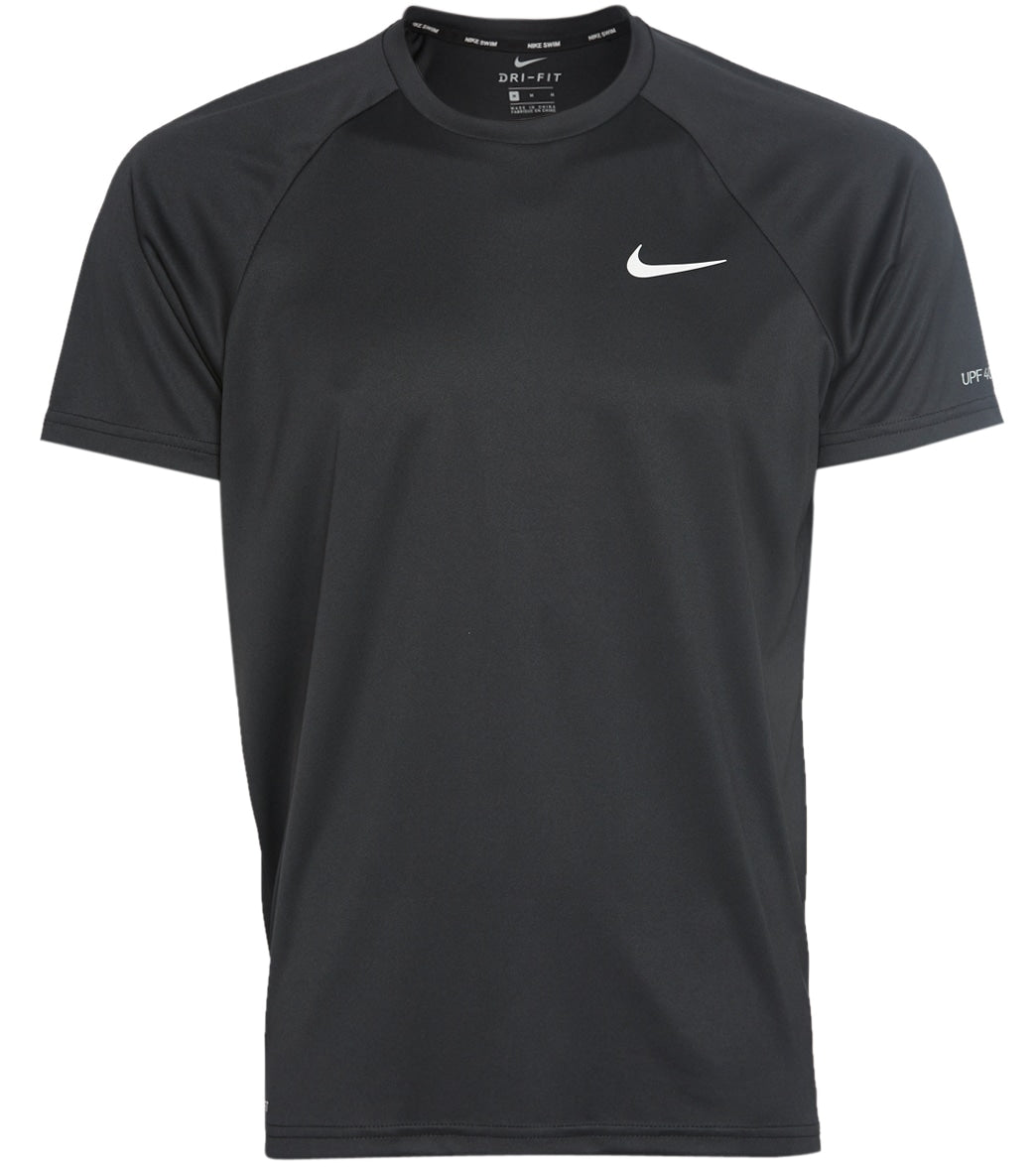 Nike Men's Essential Short Sleeve Hydroguard Shirt - Black Medium Polyester - Swimoutlet.com