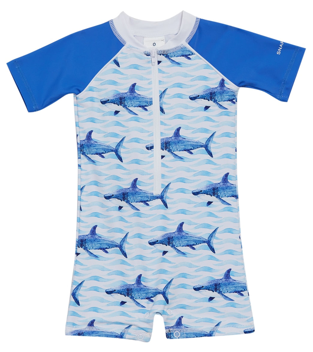 Snapper Rock Boys' School Of Sharks Short Sleeve Sunsuit Baby - 1 6-12 Months Polyester - Swimoutlet.com