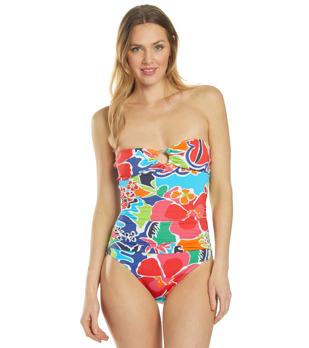 Nautica Cocktails On The Bow Bandeau One Piece Swimsuit - Red/Cocktails Medium - Swimoutlet.com