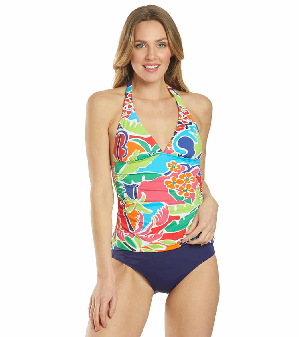 Nautica Cocktails On The Bow Halter Tankini Top - Red/Cocktails Small - Swimoutlet.com