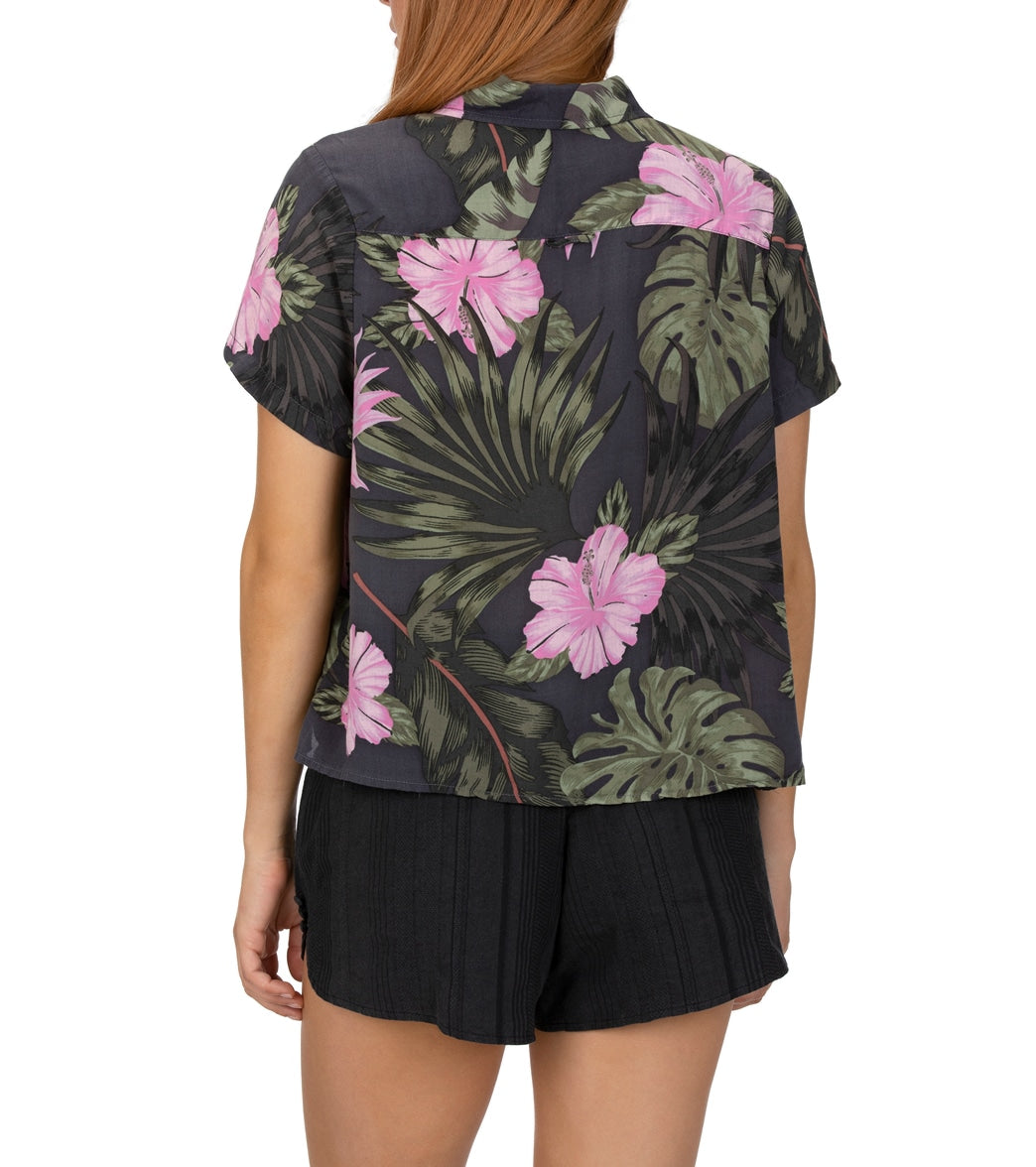 Hurley Getaway Printed Short Sleeve Camp Shirt - Anthracite Medium - Swimoutlet.com