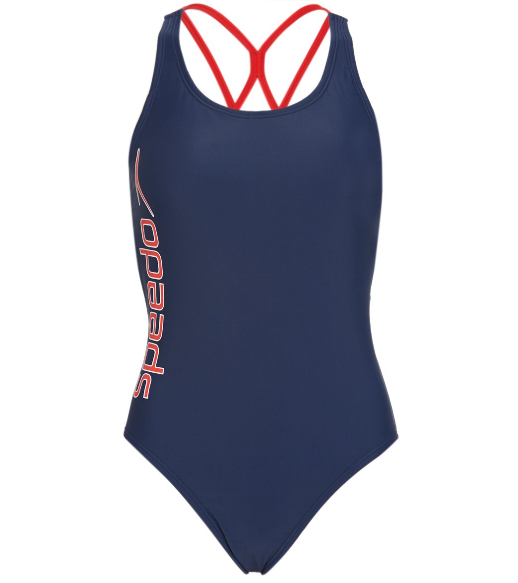 Speedo Women's Rwb Thin Strap One Piece Swimsuit - Red/White/Blue 10 Polyester - Swimoutlet.com