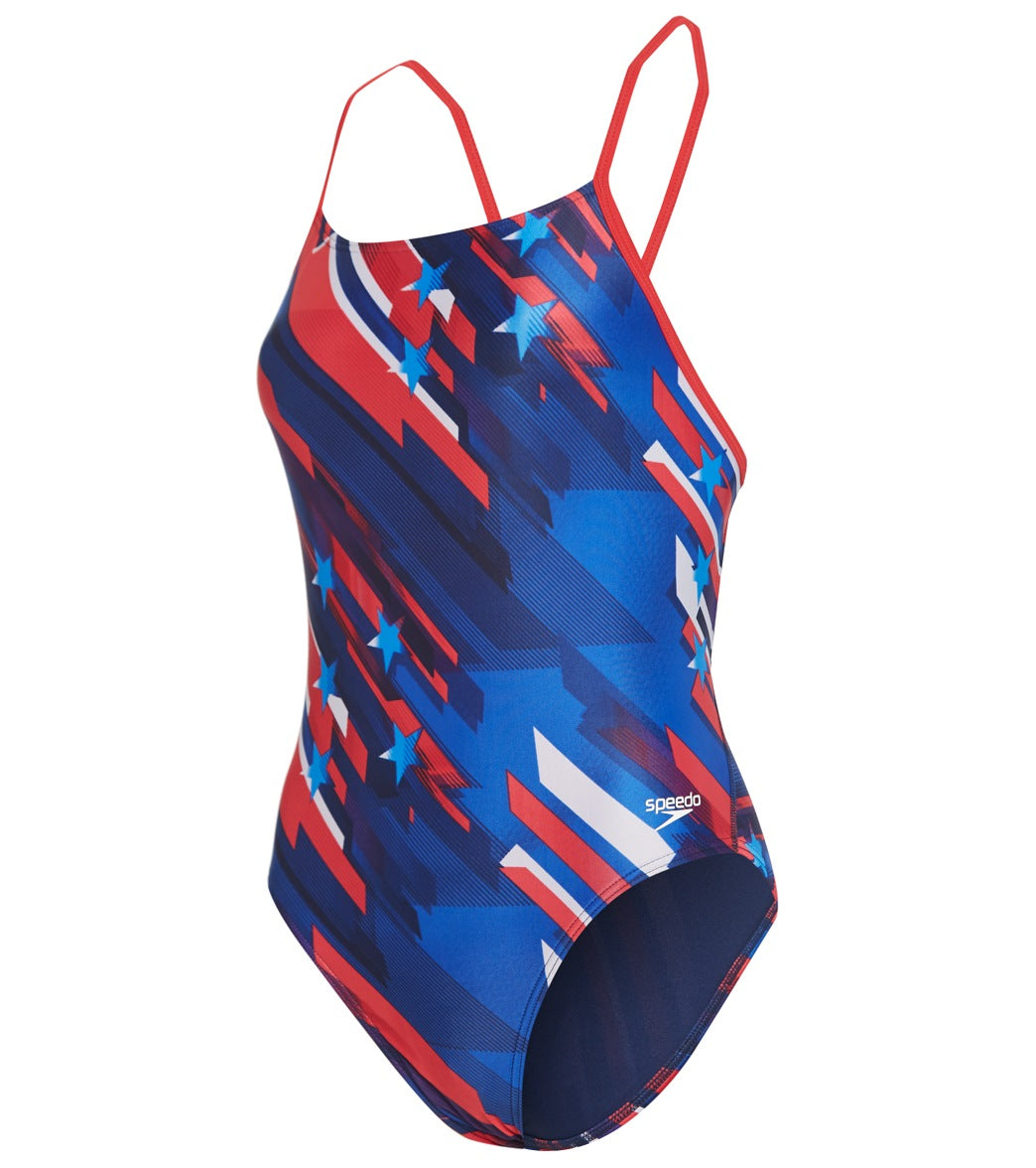 Speedo Women's Stripes And Stars Relay Back One Piece Swimsuit - Red/White/Blue 28 - Swimoutlet.com