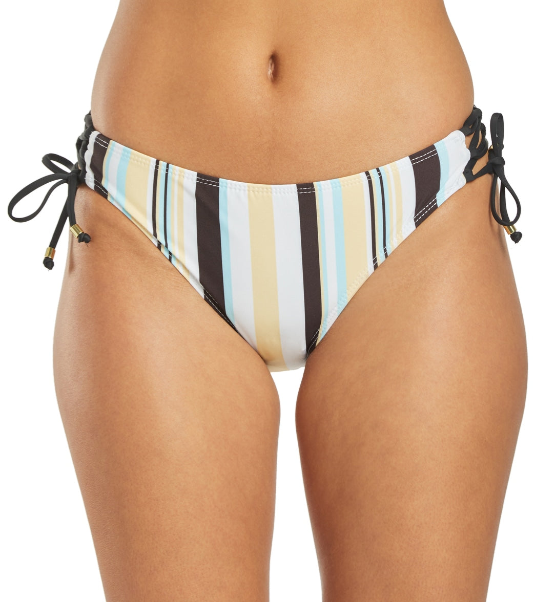 Ella Moss Tenacious Stripe Lace Up Bikini Bottom - Black X-Small - Swimoutlet.com