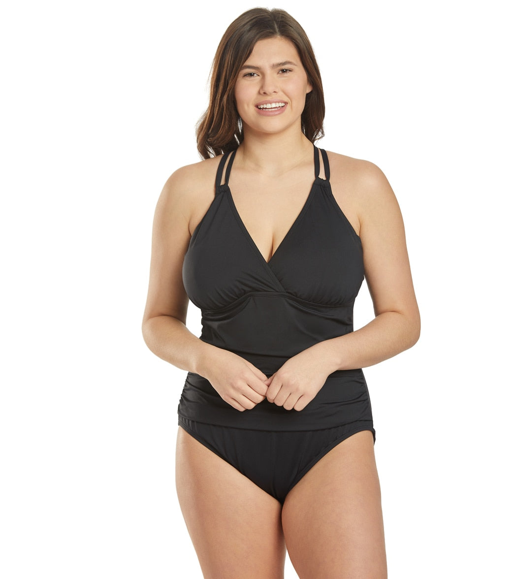 La Blanca Plus Size Island Goddess Underwire Surplice One Piece Swimsuit - Black 22W - Swimoutlet.com