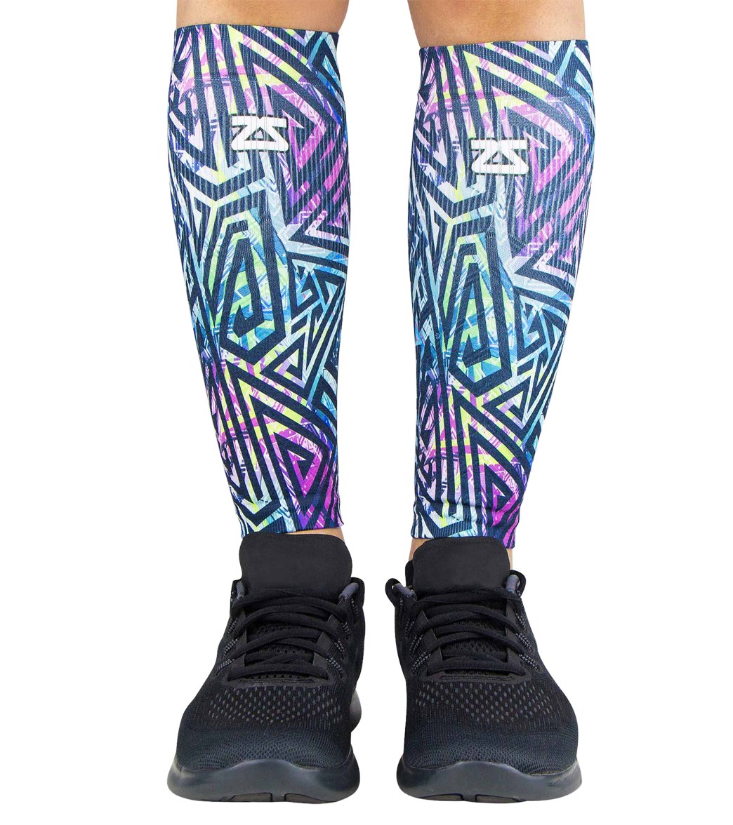 Zensah Geo Maze Compression Leg Sleeves Pair - Multi S/M Size Small/Medium - Swimoutlet.com