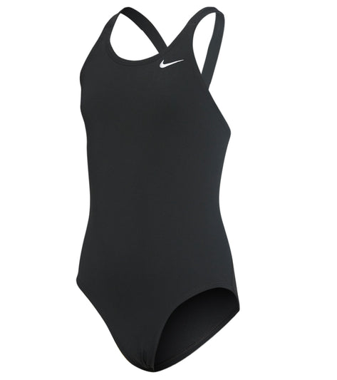 Nike Girls' Solid Fast Back One Piece Swimsuit (Big Kid) Black at ...