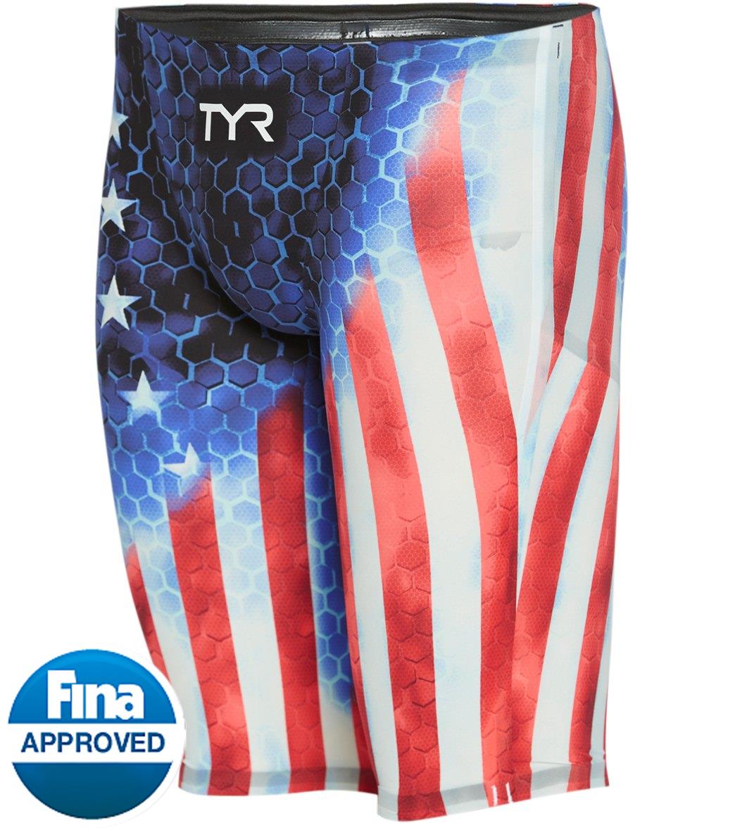 TYR Men's Avictor Supernova Usa High Waist Jammer Tech Suit Swimsuit - 20 Lycra®/Nylon/ - Swimoutlet.com