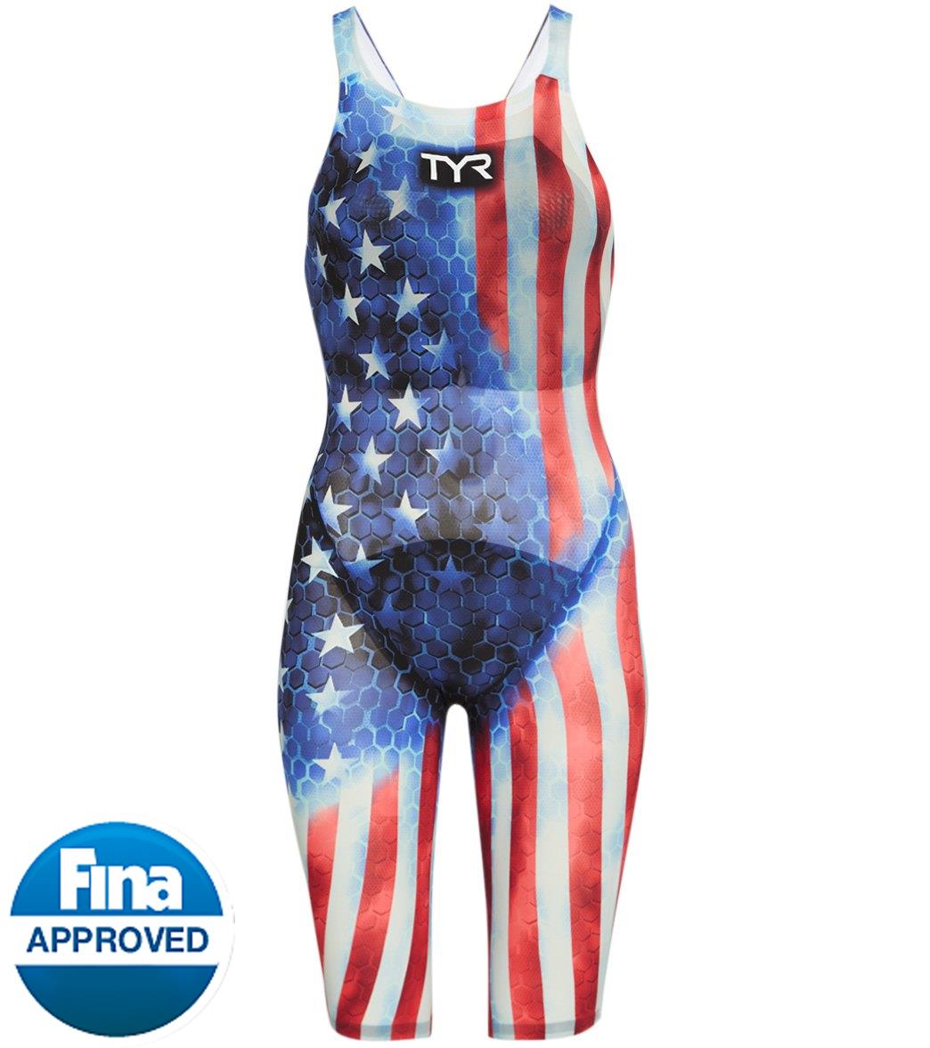TYR Women's Avictor Supernova Usa Open Back Tech Suit Swimsuit - 20 Lycra®/Nylon/ - Swimoutlet.com