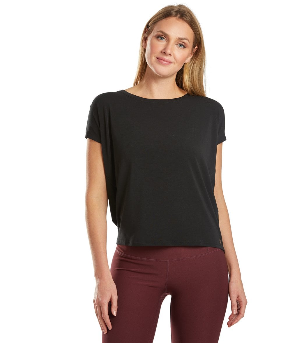 Mpg Women's Flaunt Short Sleeve Top - Black Medium Size Medium - Swimoutlet.com