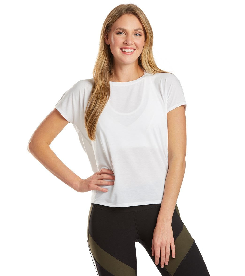 Mpg Women's Flaunt Short Sleeve Top - White Medium Size Medium - Swimoutlet.com