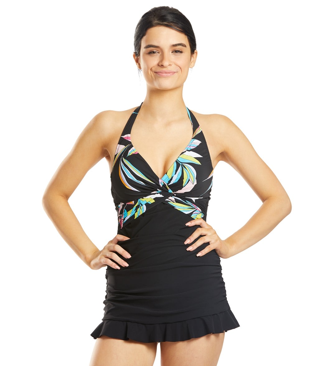 Profile By Gottex Paparazzi Halter Swim Dress - Black/Multi 6 Elastane/Polyamide - Swimoutlet.com