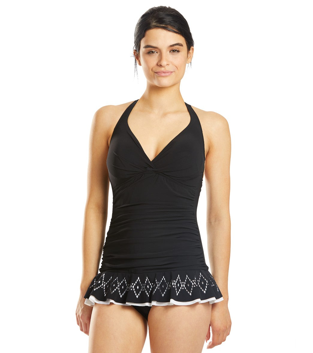 Profile By Gottex Tutti Frutti Halter Laser Design Swim Dress - Black 6 Elastane/Polyamide - Swimoutlet.com