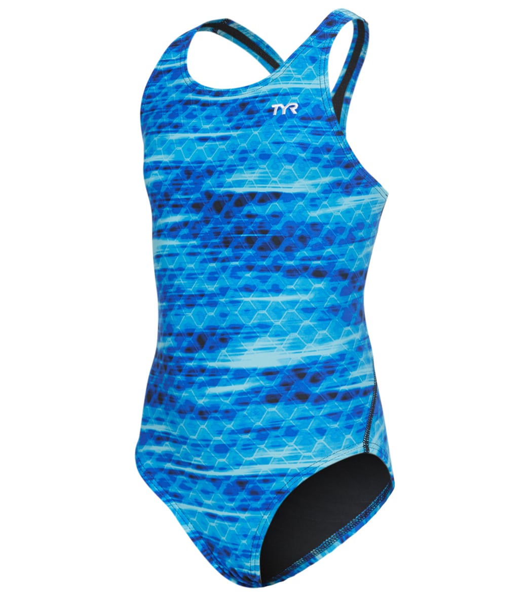 TYR Girls' Castaway Maxfit One Piece Swimsuit - Blue 24 - Swimoutlet.com