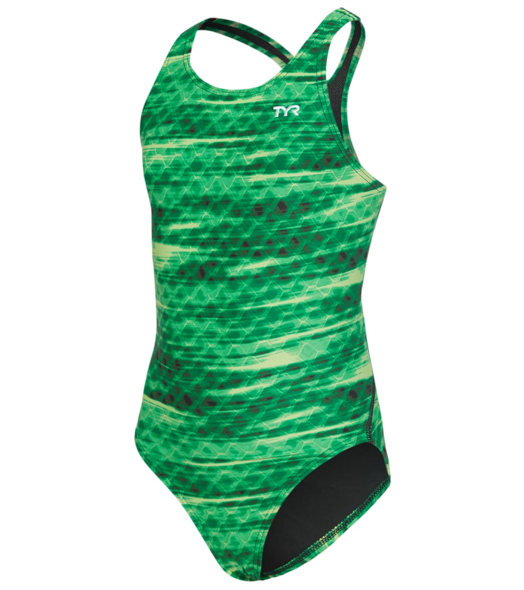 TYR Girls' Castaway Maxfit One Piece Swimsuit - Green 24 - Swimoutlet.com