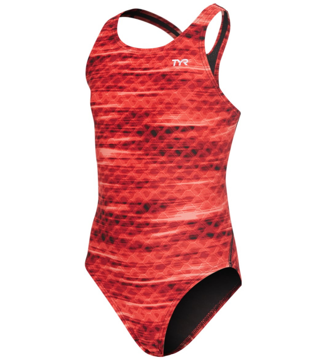 TYR Girls' Castaway Maxfit One Piece Swimsuit - Red 24 - Swimoutlet.com