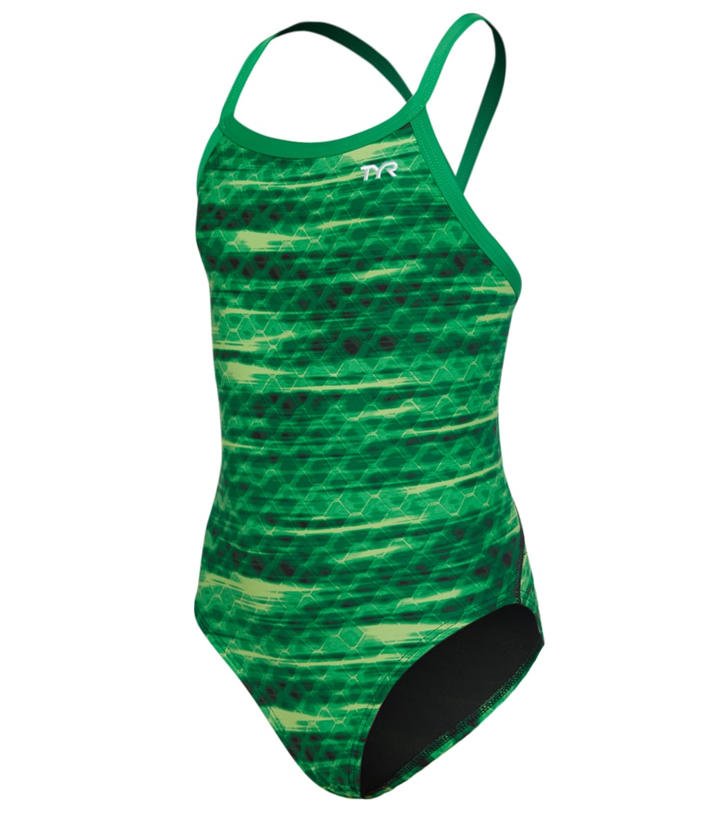 TYR Girls' Castaway Diamondfit One Piece Swimsuit - Green 24 - Swimoutlet.com