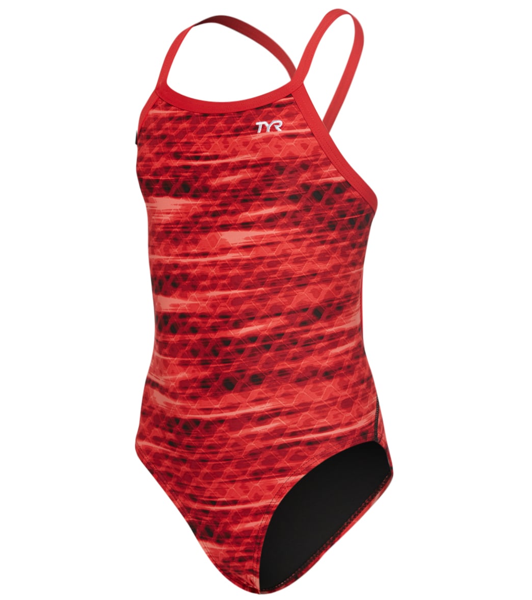 TYR Girls' Castaway Diamondfit One Piece Swimsuit - Red 24 - Swimoutlet.com