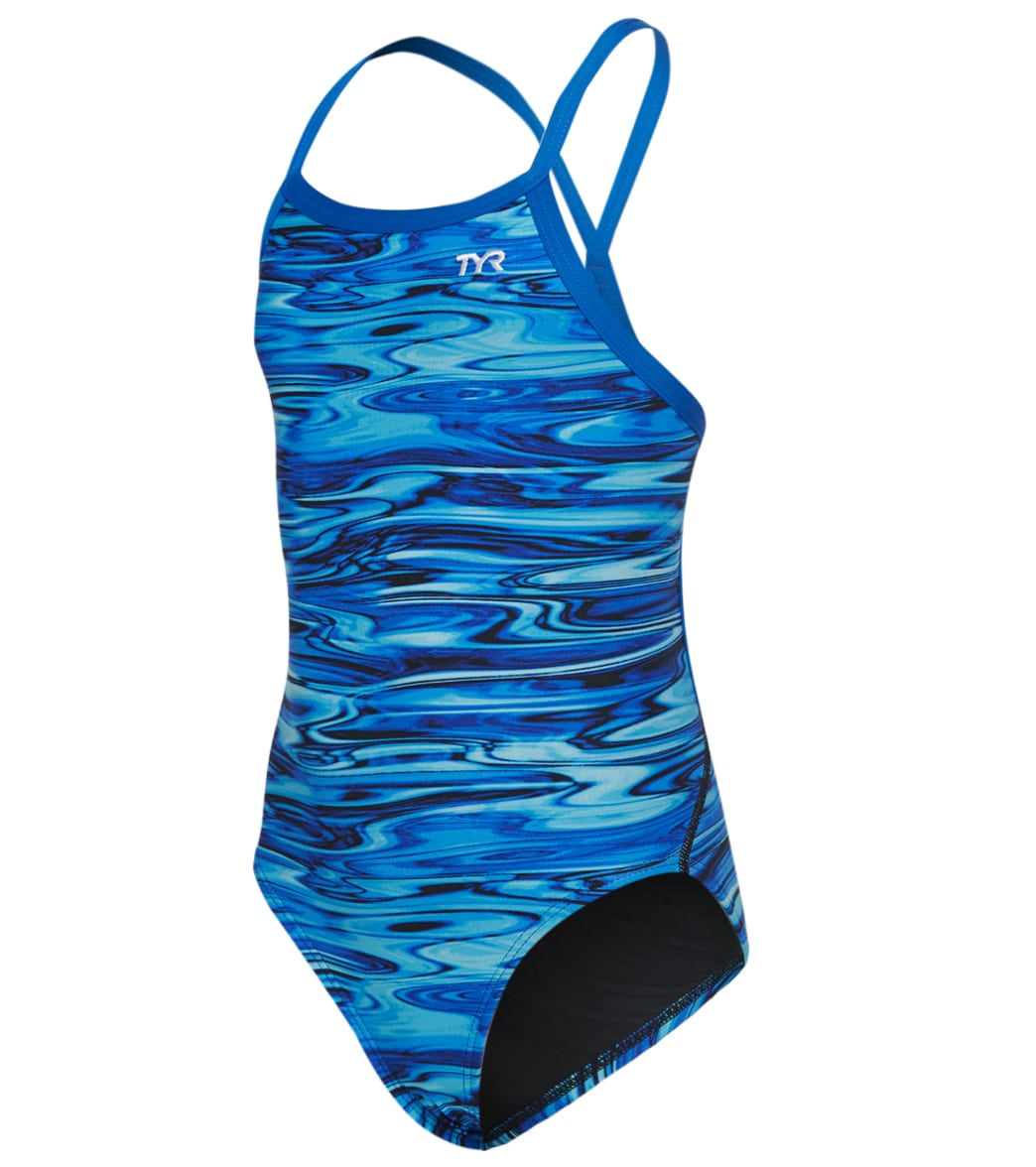 TYR Girls' Hydra Diamondfit One Piece Swimsuit - Blue 24 - Swimoutlet.com
