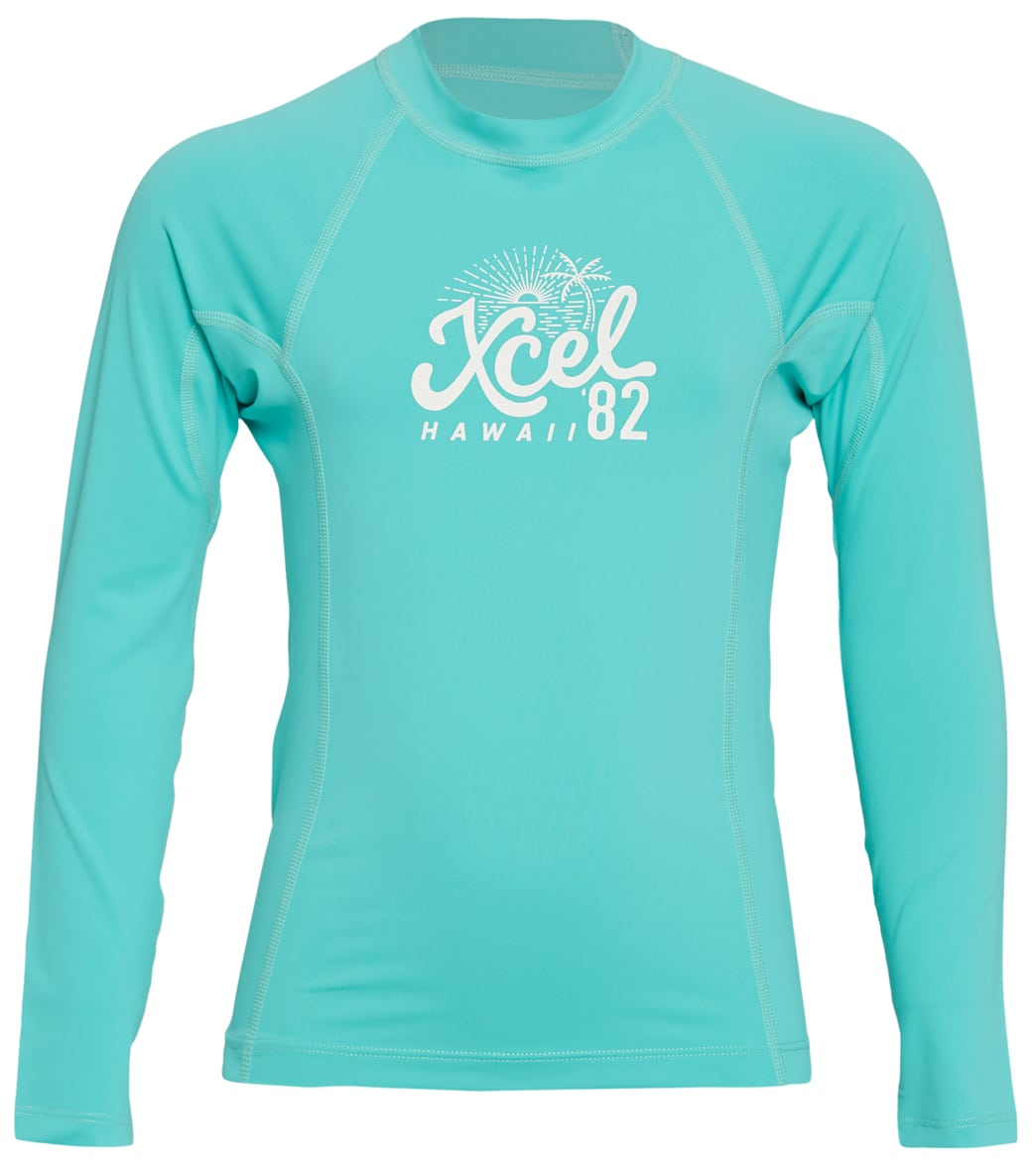 Xcel Girls' Stretch Long Sleeve Performance Fit Rash Guard - Pistachio 14 - Swimoutlet.com