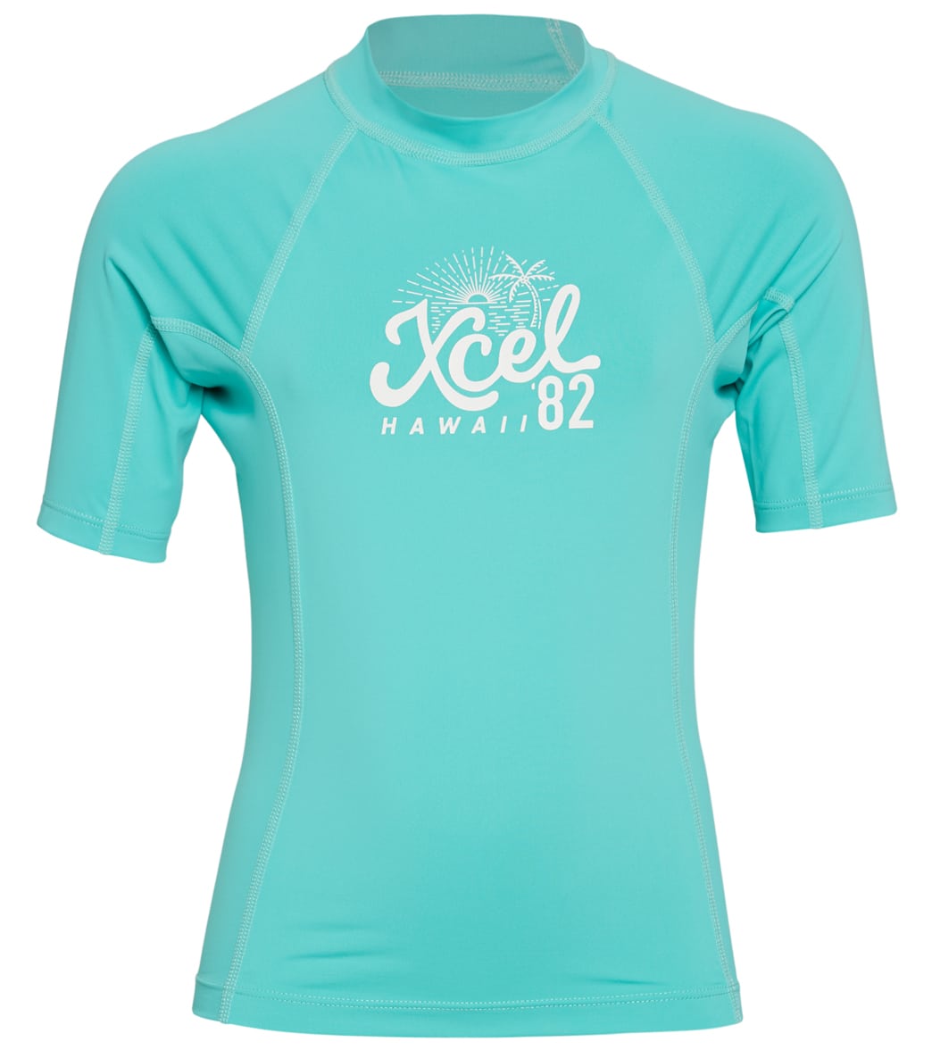 Xcel girls' stretch short sleeve performance fit rash guard - pistachio 8 - swimoutlet.com