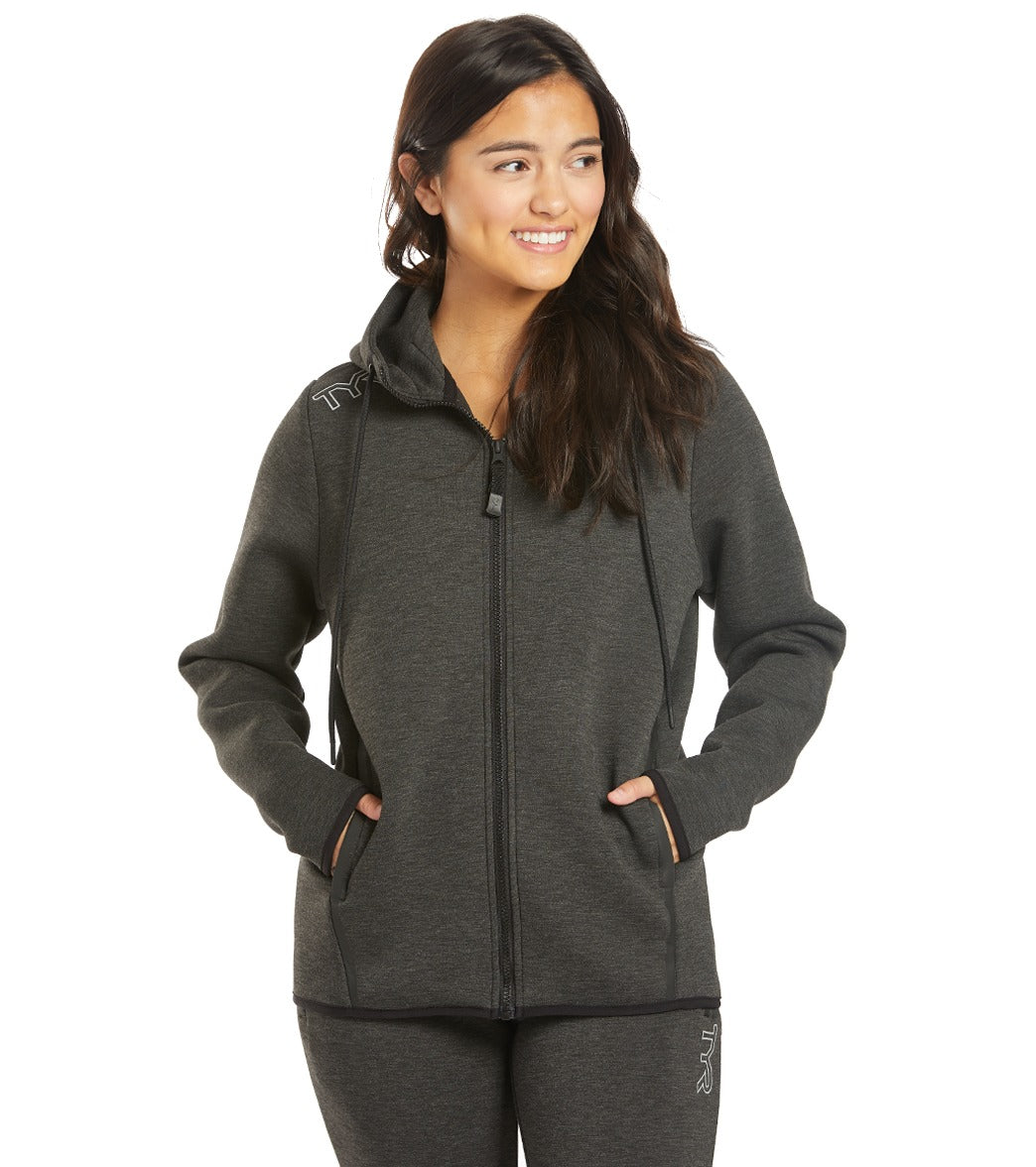 TYR Women's Elite Team Full Zip Hoodie - Heather Black Small Size Small - Swimoutlet.com