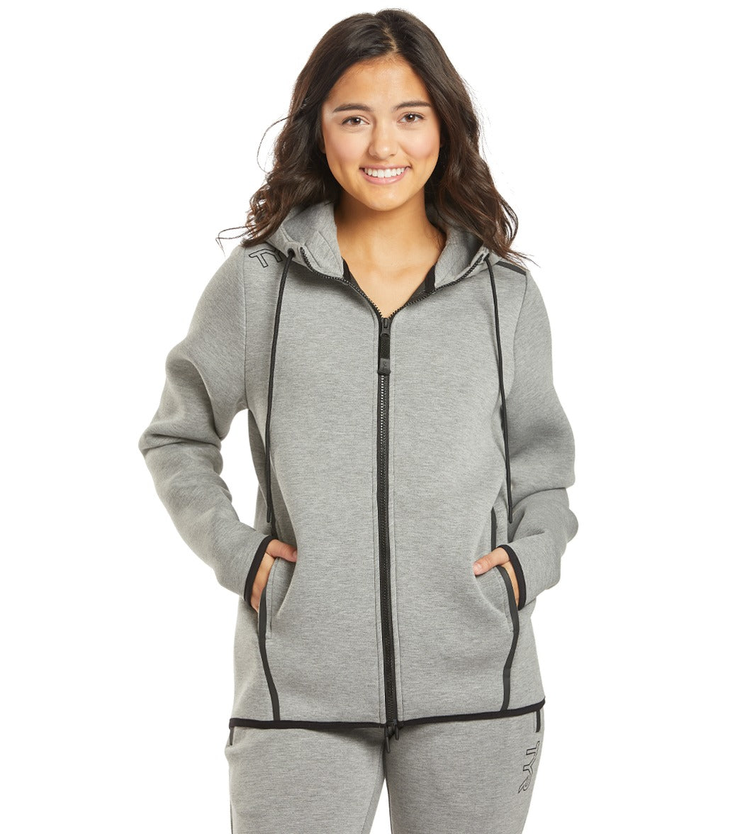 TYR Women's Elite Team Full Zip Hoodie - Heather Grey Medium Size Medium - Swimoutlet.com