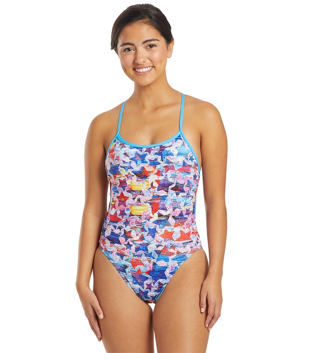 Maru Swim Women's Lucky Star Pacer Jay Back One Piece Swimsuit - Blue/Red 28 Polyester - Swimoutlet.com