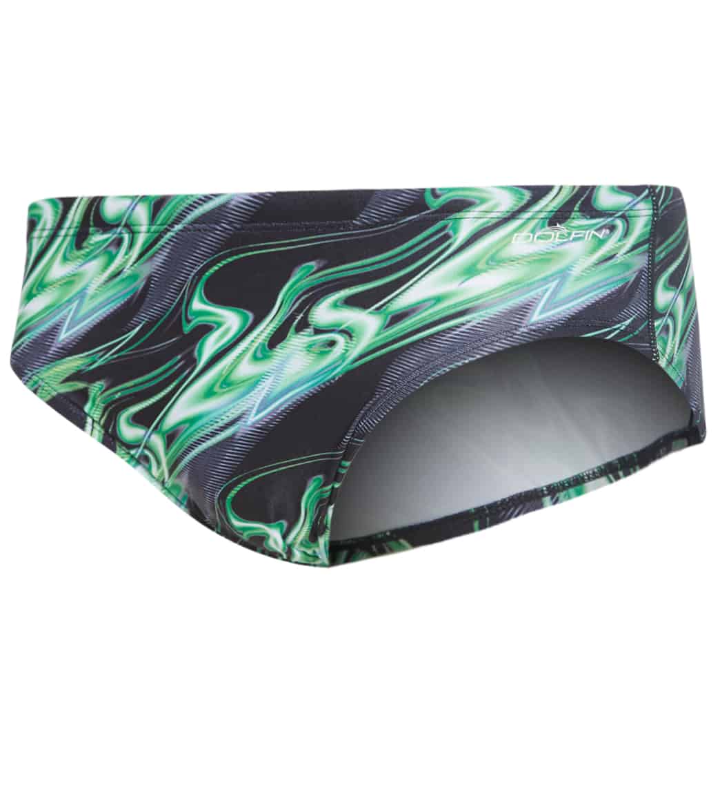 Dolfin Reliance Men's Inferno Team Print All-Over Racer Brief Swimsuit - Green 32 - Swimoutlet.com