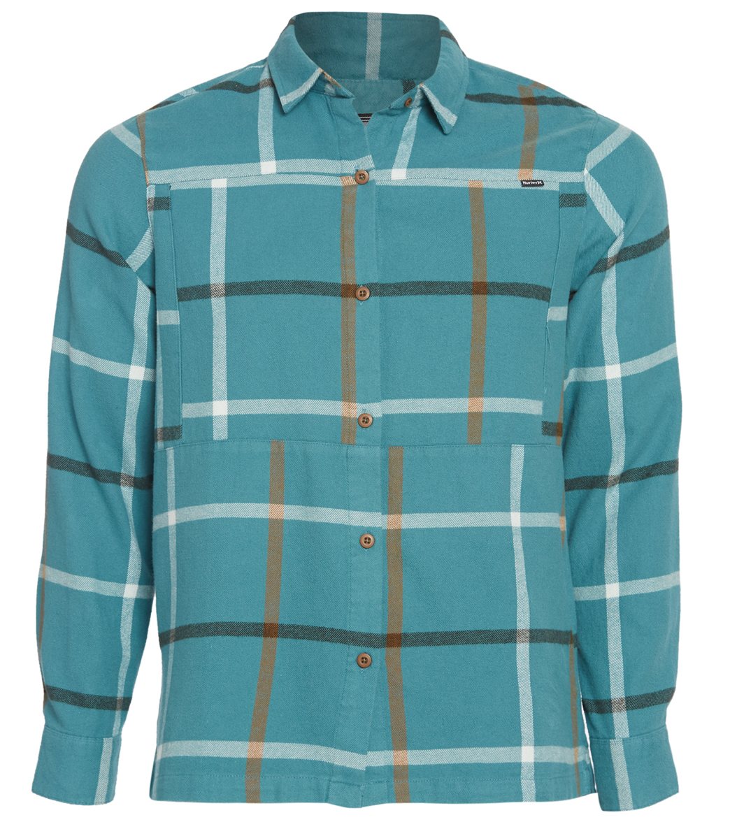 Hurley Wilson Flannel Long Sleeve Shirt - Mineral Teal Medium Cotton - Swimoutlet.com