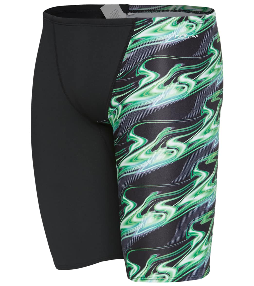 Dolfin Reliance Men's Inferno Team Print Spliced Jammer Swimsuit - Green 36 Polyester - Swimoutlet.com