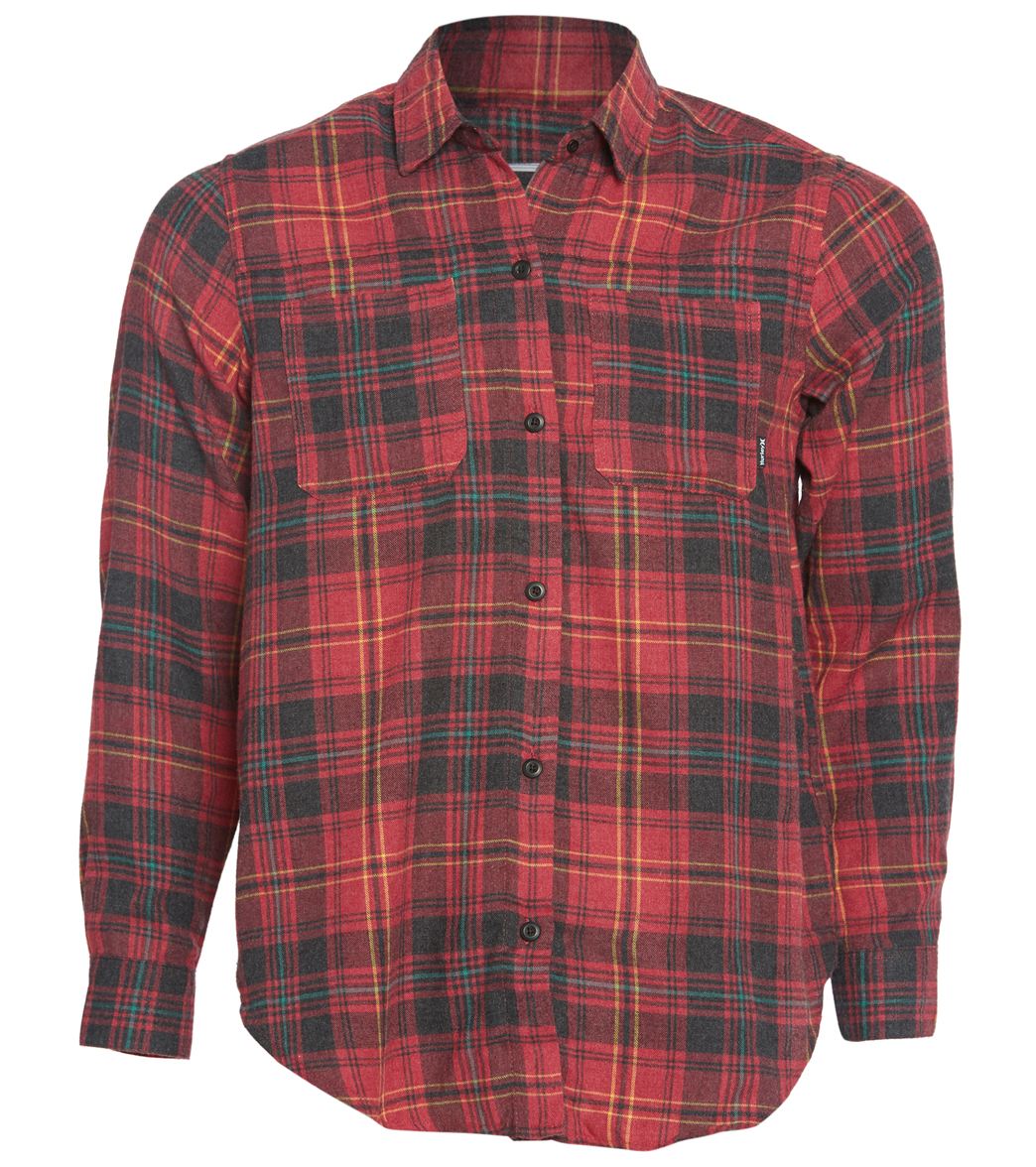 Hurley Wilson Plaid Long Sleeve Shirt - Noble Red Xl Cotton/Polyester - Swimoutlet.com