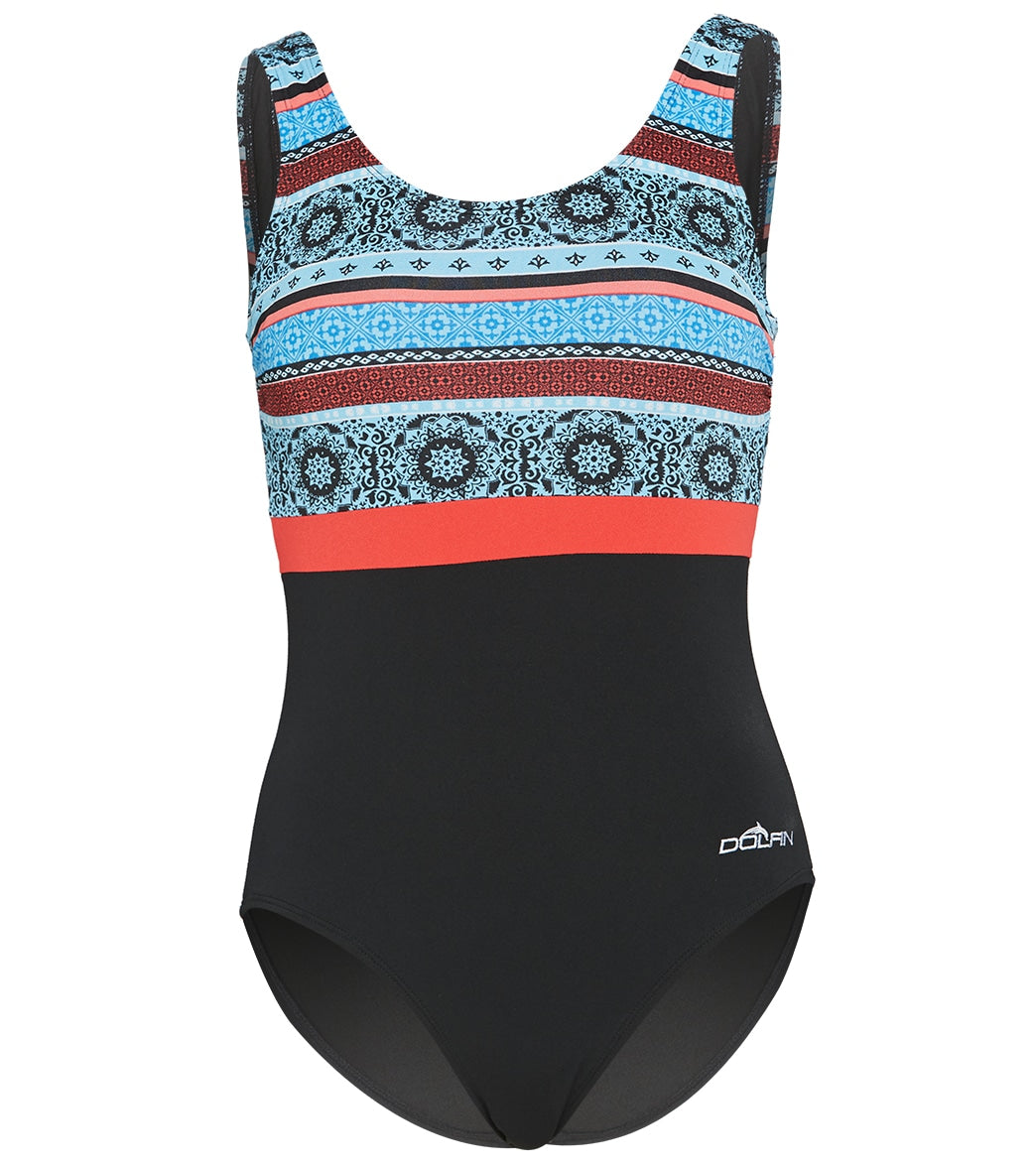 Dolfin Women's Aquashape Serenity Color Block Moderate Scoop Back One Piece Swimsuit - 22 Polyester - Swimoutlet.com