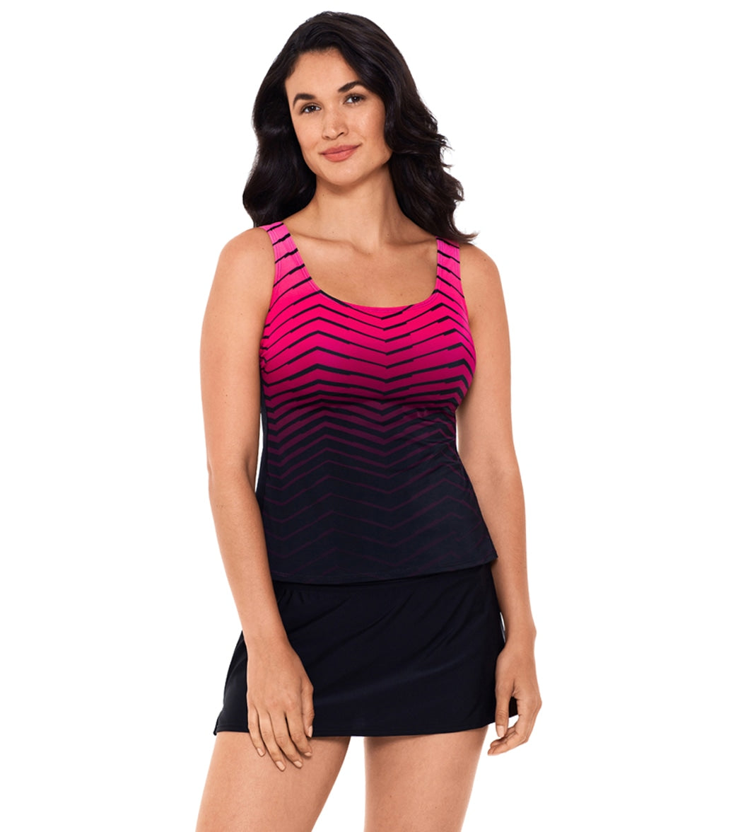 Reebok Women's Prime Performance Scoop Neck Chlorine Resistant Tankini Top - Pink/Black 12 - Swimoutlet.com