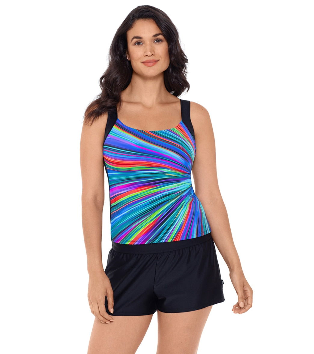 Reebok Women's Radiant Energy Scoop Neck Bust Minimizer Tankini Top - Multi 8 - Swimoutlet.com