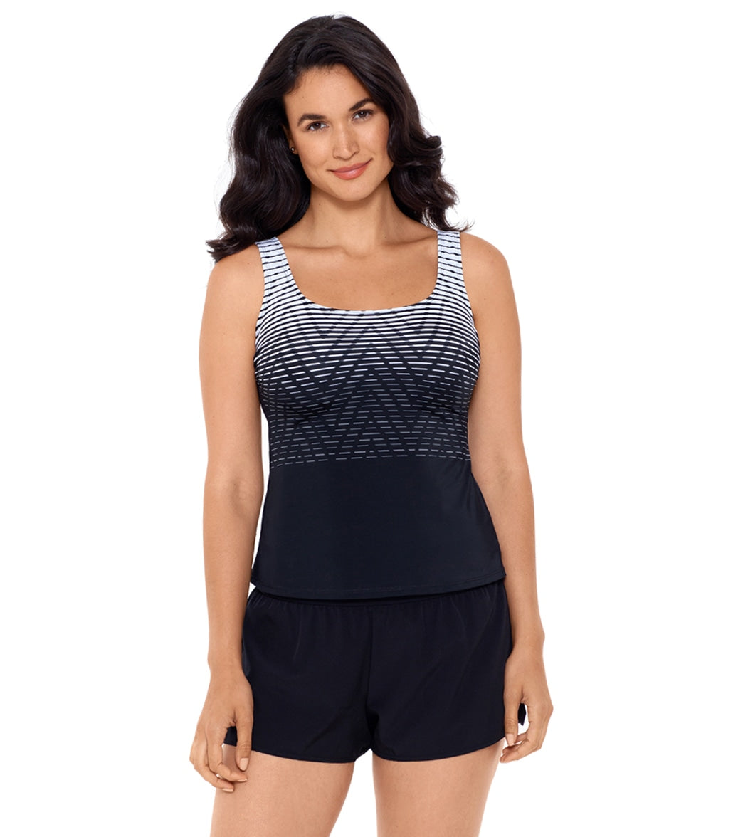 Reebok Women's Endless Endurance Scoop Neck Chlorine Resistant Tankini Top - Black/White 14 - Swimoutlet.com