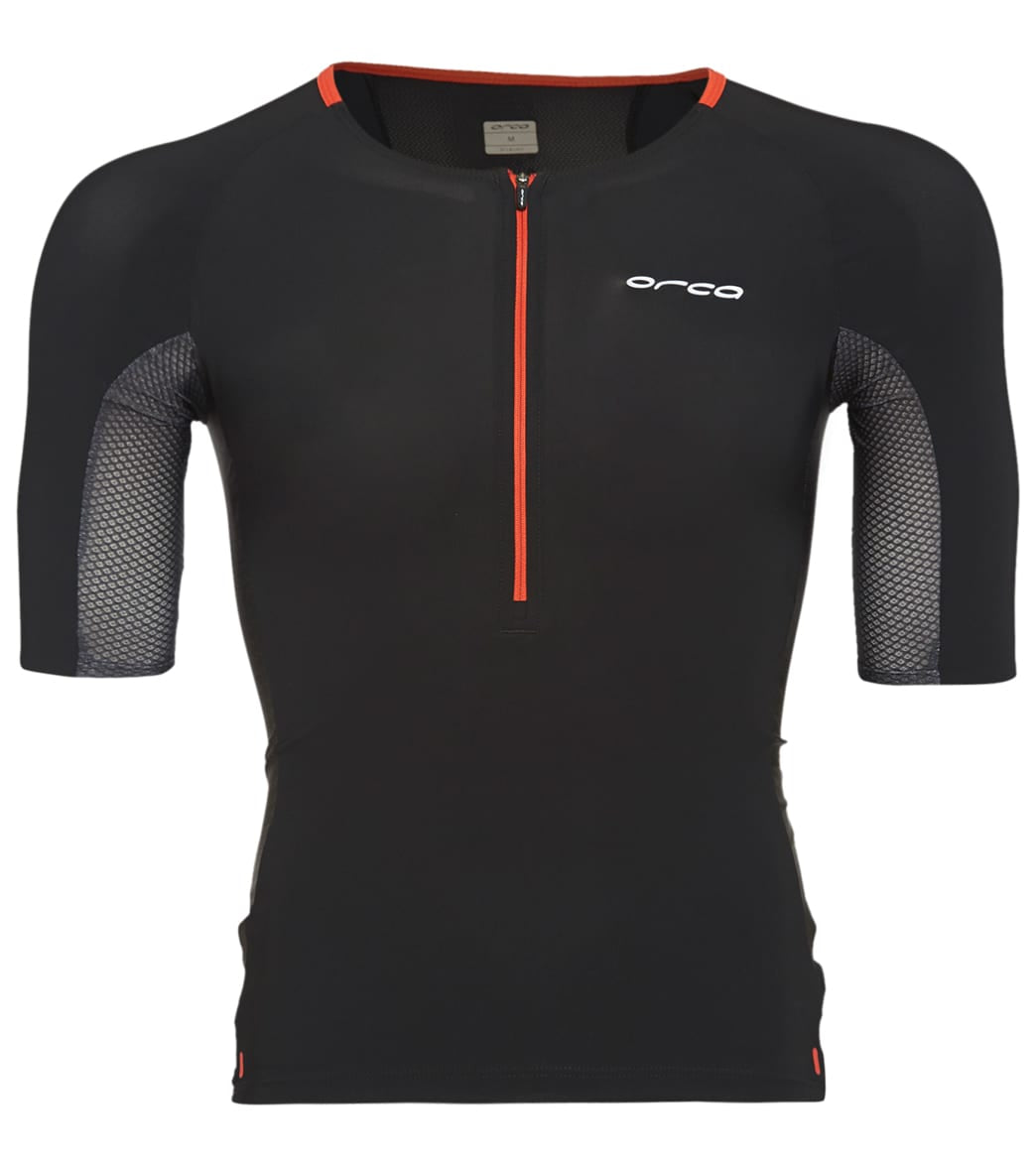 Orca Men's 226 Perform Short Sleeve Tri Top - Black Orange Medium Size Medium - Swimoutlet.com