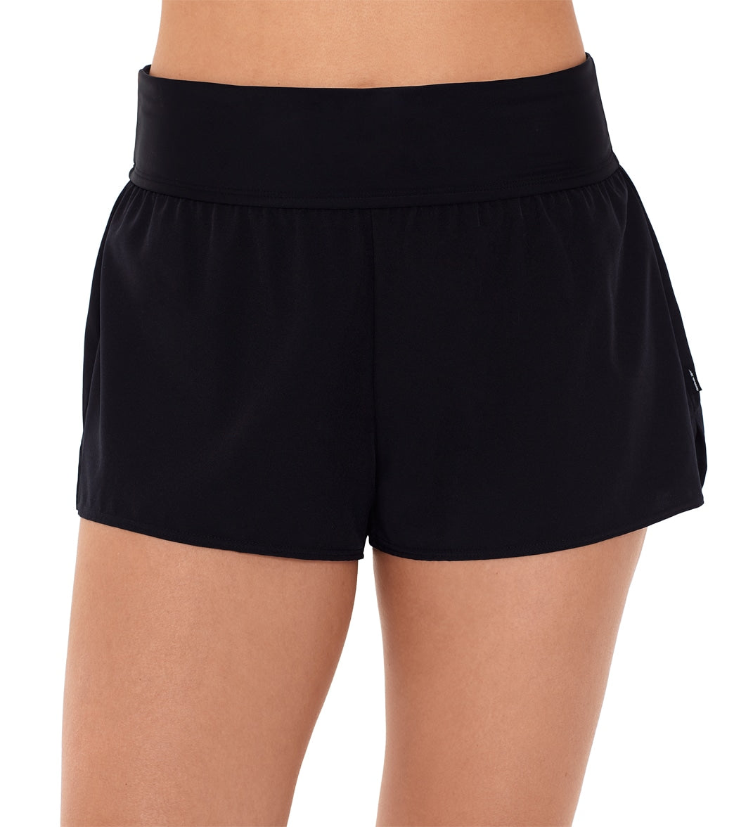 Reebok Women's Back Zipper Performance Swim Short - Black 12 - Swimoutlet.com