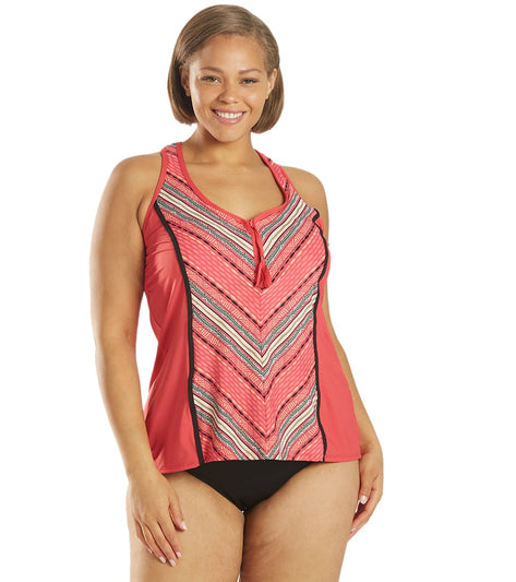 Beach House Plus Size Drift Away Erinna Zip Front Tankini Top Rosewood At 7878