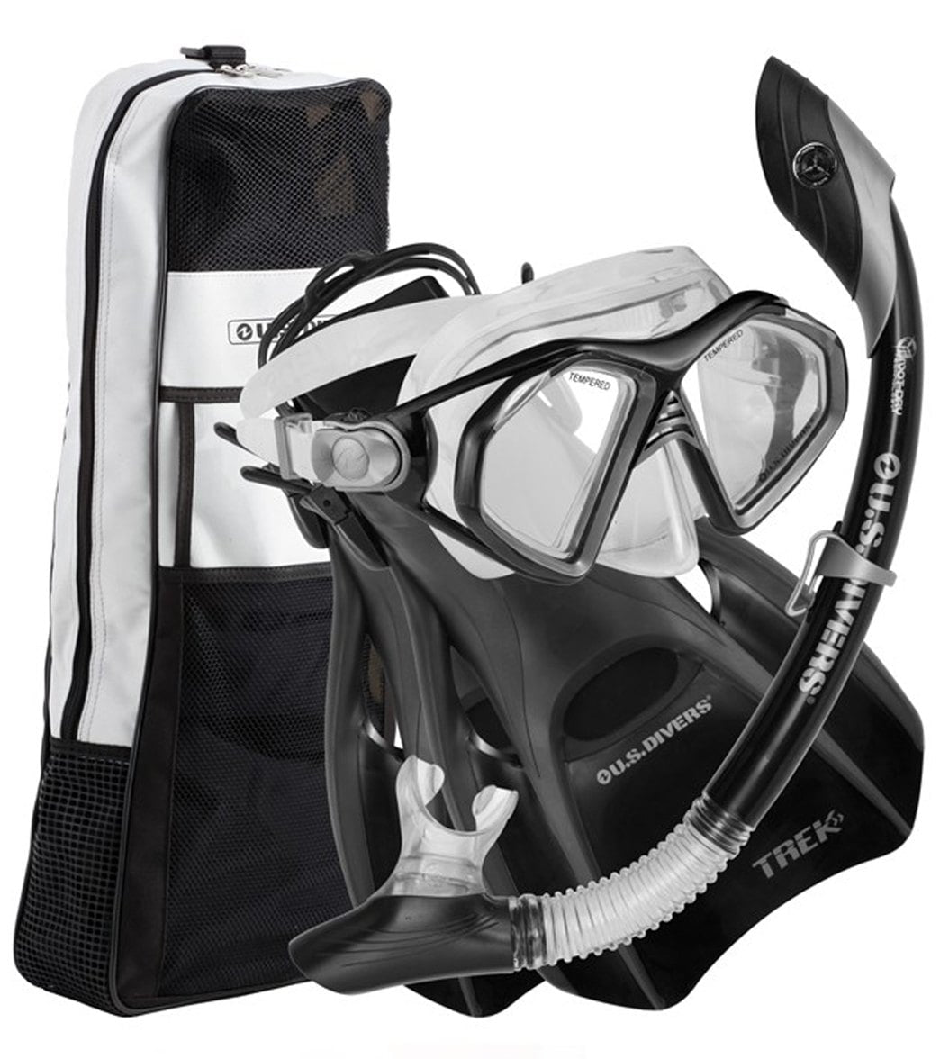 U.s. Divers Admiral Ii Lx Mask / Island Dry Snorkel Trek Fins/ Set - Black/Silver Large 10-13 Size Large - Swimoutlet.com