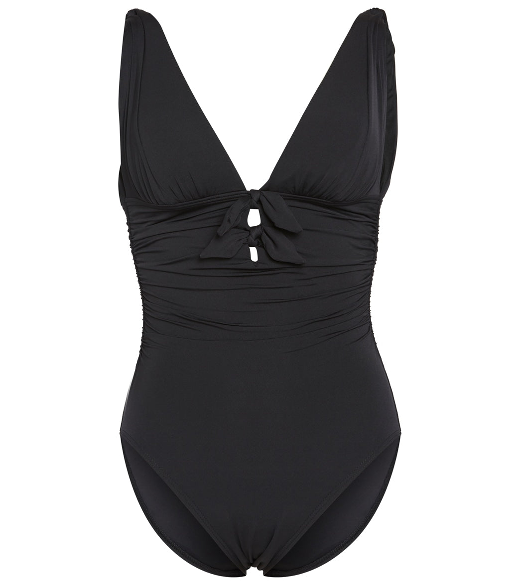 Carmen Marc Valvo Sunlit Seas Ruched One Piece Swimsuit - Black 8 - Swimoutlet.com